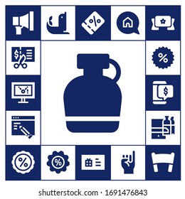 conjunto de iconos de promoción. 17 iconos de promoción rellenos.  Iconos modernos sencillos, como: Promoción, Bolso, Pantalla, Cantín, Diseño Web, Cupón, Descuento, Compras en línea, Sello, Tarjeta de regalo