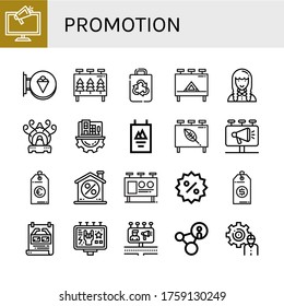 Symbol-Set für Werbeaktionen. Werbung, Unterschrift, Reklametafeln, Recycling-Tasche, Entwickler, Verteidigungsbrenner, Digital-Business, Poster, Preisschilder, Rabatt, Reklametafeln, Werbesymbole