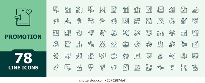Promotion icon set. Featuring commerce, marketing special deals, sales social media marketing, online promotion. Icon design. Advertising Campaign simple icon. Minimalist editable vector icon.