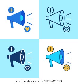 Icono de promoción establecido en estilo plano y de línea. Símbolo del altavoz con iconos similares. Ilustración vectorial.