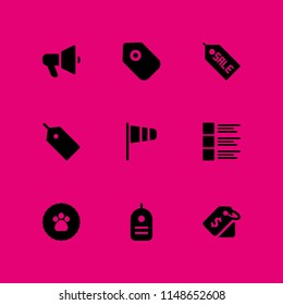 promotion icon set. megaphone, layout and tag vector icon for graphic design and web