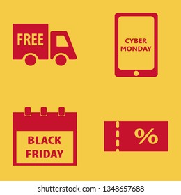 promotion icon set with sale ticket, black friday calendar and cyber monday mobile vector illustration