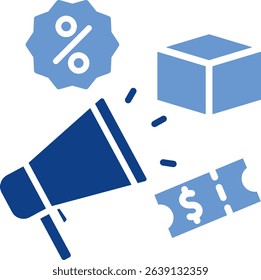 Promotion icon in solid blue style