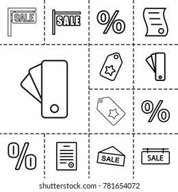 Promotion icons. set of 13 editable outline promotion icons such as tag, sale, percent, sale tag, bill of house sell