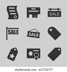 Promotion icons set. set of 9 promotion filled icons such as tag, sale tag, bill of house sell, ad