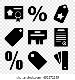 Promotion icons set. set of 9 promotion filled icons such as tag, bill of house sell, bill of house, ad