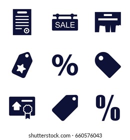 Promotion icons set. set of 9 promotion filled icons such as tag, sale tag, bill of house sell, bill of house, ad