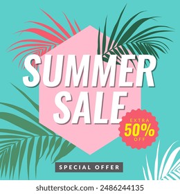 Promotion Instagram post and social media post banner template Summer sale. Vector illustration