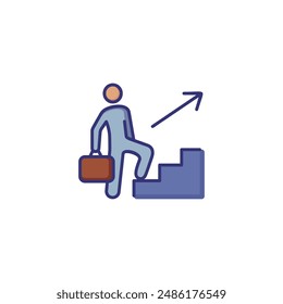 Promotion line icon. Man, employee, upstairs, briefcase. Development concept. Can be used for topics like business position, career, job promotion