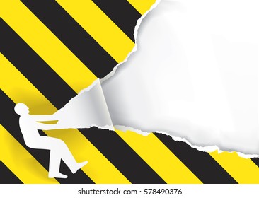 Promotion Man Ripped Paper.
Male silhouette ripped yellow and black striped paper background with place for your text or image.Vector available.