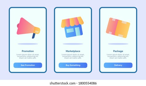 Promotion marketplace package for mobile apps template banner page UI with three variations modern flat color style