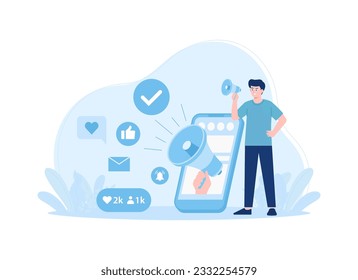 Ilustración plana del concepto de promoción de medios de tendencia