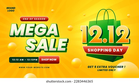 Promotion mega sale ad banner shop bag 12.12 shopping day background