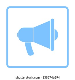 Icono Megáfono de promoción. Diseño de marco azul. Ilustración vectorial.