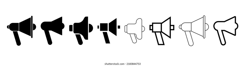 Juego de iconos de megáfono de promoción. Ilustración vectorial aislada de blanco en el fondo.