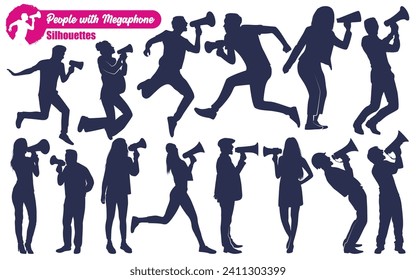 Werbeaktion mit Megaphone Silhouetten Vektor