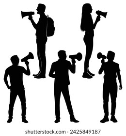 Promotion with Megaphone Silhouettes Vector