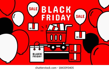 Promotion on black friday. Online shopping on mobile screen. Vector illustration