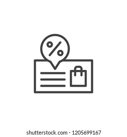 Promotion outline icon. linear style sign for mobile concept and web design. Discount shopping card simple line vector icon. Sale symbol, logo illustration. Pixel perfect vector graphics