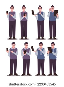 Promotion person vector is an image design of several people promoting electronic goods