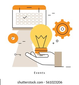 Promotion, planning events, business organization, marketing campaigns, time management, calendar flat line vector illustration design banner. Advertising concept for mobile and web graphics