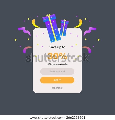 Promotion Pop Up Window Cute Cartoon Gift Icon Flat Narrow Blue Pack Yellow Bow Vector Design