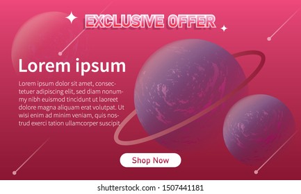 Promotion poster template with simple space and planet vector illustration
