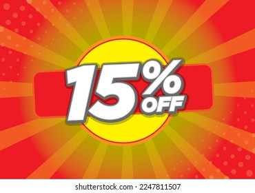 Promotion price tag 15%off, in coloured light background