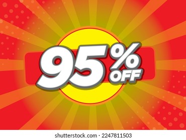 Promotion price tag 95%off, in coloured light background