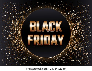 Promotion sale Black Friday. Golden text Black Friday on glitter background. Poster, flyer, banner template for sale.