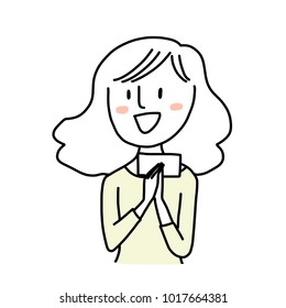Promotion and sale campaign concept with presenter presenting blank coupon. Happy woman with casual attire smiling and showing blank coupon or ticket or voucher or note jovially. Hand-drawn vector.