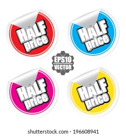 Promotion Sale Sticker or Label Present By Half price on Red Icon Isolated on White Background 