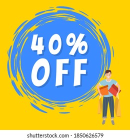 Promotion of sales and discounts in the store. Guy shopping on black friday. Man with shopping bags in his hands is smiling. Young handsome fashion shopper guy standing and holding colorful boxes