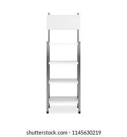 Promotion shelving mockup. Isolated vector retail product stand with shelf.