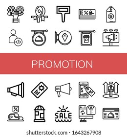 promotion simple icons set. Contains such icons as Developer, Ribbon, Signboard, Label, Discount, Price tag, Billboard, Promotion, Coupon, can be used for web, mobile and logo