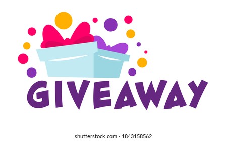 Promotion in social media, giveaway for followers and subscribers. Giving presents for activity, comments and like. Marketing and testing product, isolated banner with gift box vector in flat style