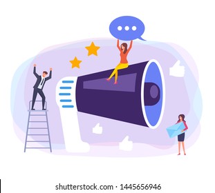 Promotion special offer advertisement teamwork concept. Vector flat cartoon design graphic illustration