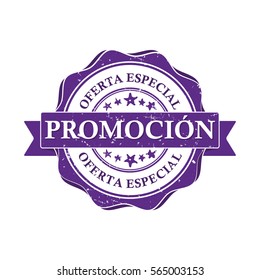 Promotion. Special offer - Spanish business printable stamp (Promotion. Oferta especial). CMYK colors used