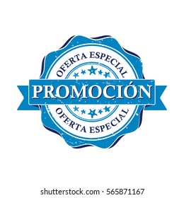 Promotion. Special offer - Spanish business printable stamp (Promotion. Oferta especial). CMYK colors used