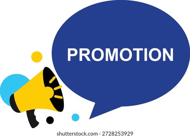 Werbe-Sprechblase mit Megaphon-Symbol für Marketing-Kampagne und Sales Event, blaue und gelbe kreative Aufkleber für Business-Ankündigung und Sonderangebot.