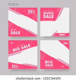 Promotion square web banner set for social media mobile apps. Sale and discount promo backgrounds with abstract patterns. Email ad newsletter layouts. Bright and vibrant color combinations