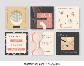 Promotion square web banners. Neutral abstract sale backgrounds. Layout templates for social media, mobile apps or banner design.