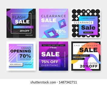 Promotion square web banners. Trendy abstract sale backgrounds. Layout templates for social media, mobile apps or banner design.