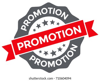 Promotion stamp vector isolated on white. Round flat vintage promotion sign with red seal.