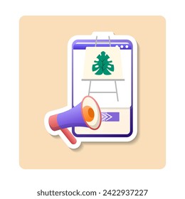 Promotion sticker illustration. Professional speaker with megaphone. Vector sticker illustration flat design style