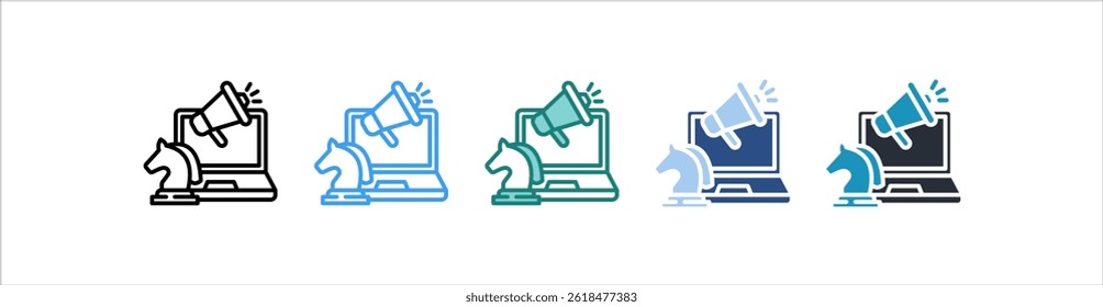 Icono de la estrategia de la promoción en diverso Vector del estilo