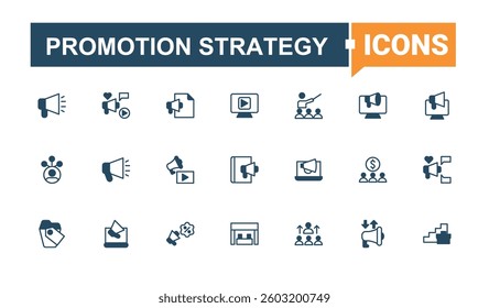 Promotion Strategy icon. Pack of online shop, market, social media marketing, sales marketing, business and more. Promotion related icon set. Minimal icons collection. Editable stroke vector art.