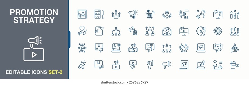 Promotion Strategy simple icon. Included social media marketing, market, advertising campaign, special deals, sales promotion and more. Promotion icons. Minimalist editable vector icon.