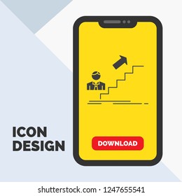 promotion, Success, development, Leader, career Glyph Icon in Mobile for Download Page. Yellow Background