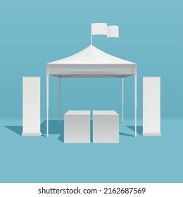 Promotion Tent Realistic Mockups Concept With Festival Symbols Vector Illustration